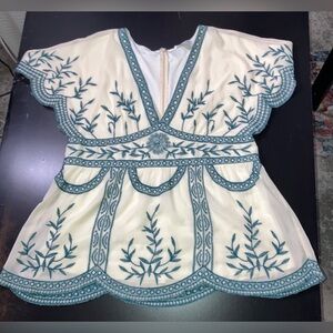 VENUS Elegant Cream and dark green Embroidered Women's Top size 16